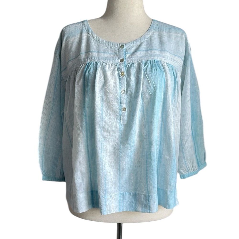 Poetry Women’s Peasant Striped Cotton Blend Blouse Blue Size 16
